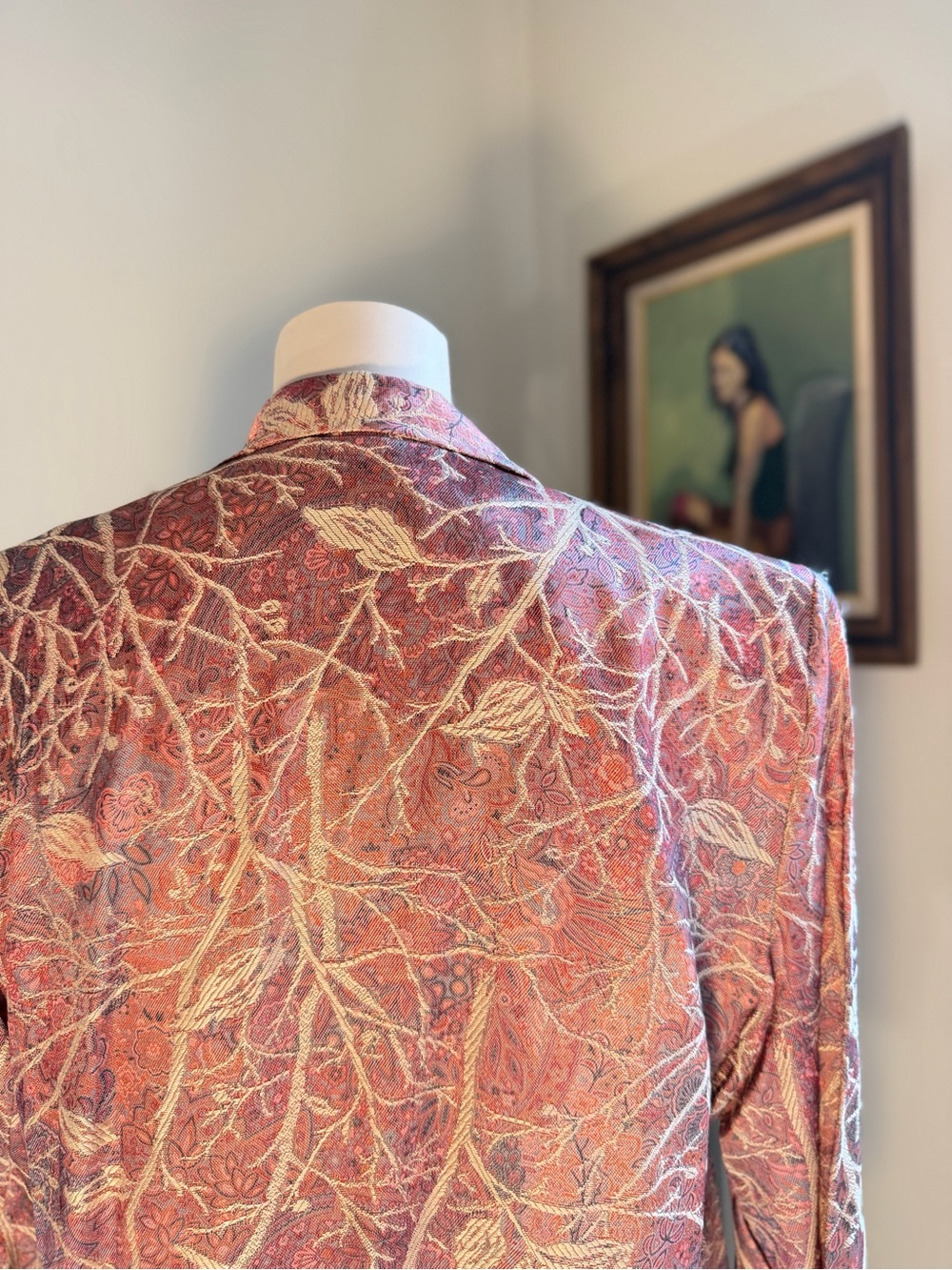 Vintage Floral Brocade Double Breasted Jacket Blazer L Pink Metallic 90s - Picture 7 of 11